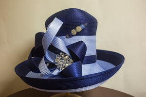 Two Tone Blue Bow with Crystal - Hats by Shellie McDowell